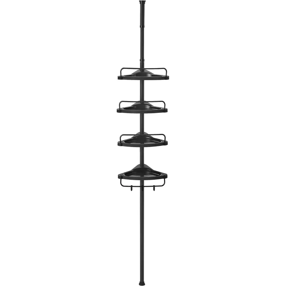 Zuhany sarokpolc, 4 szintes fürdőszobai zuhanypolc 85-305 cm, fekete