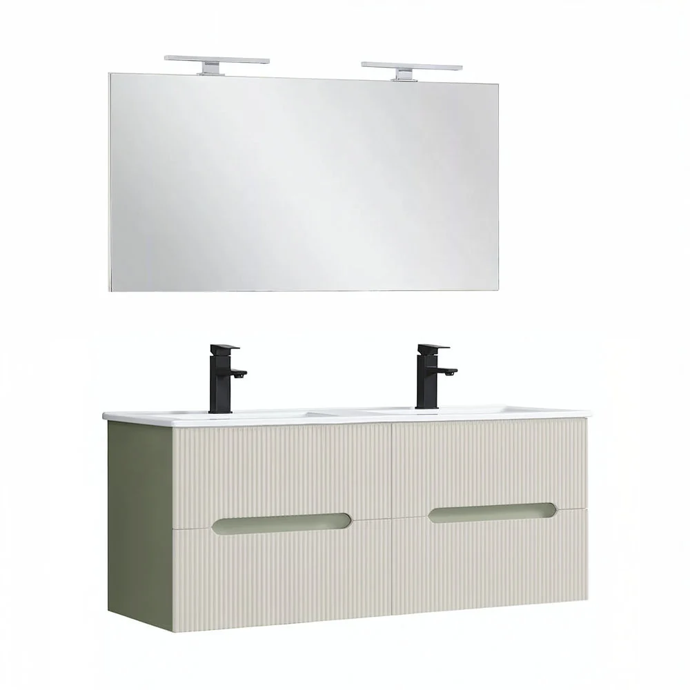 Trent Fürdőszobabútor 120 cm kerámia mosdóval tükörrel 60x120 cm olivazöld-fehér