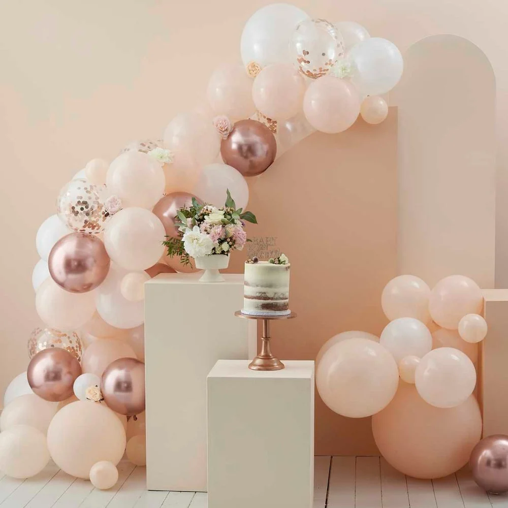 Gingerray Latex léggömbök készlet Girland Barack, Fehér és Rózsaarany