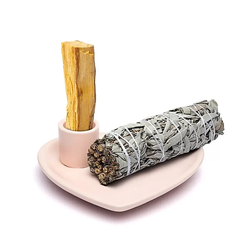 Fumigációs égő és Palo Santo - szívmintás, pasztell rózsaszín