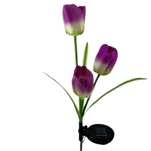 LED-es tulipán formájú szolárlámpa 3 virággal kertbe, 78 cm magas