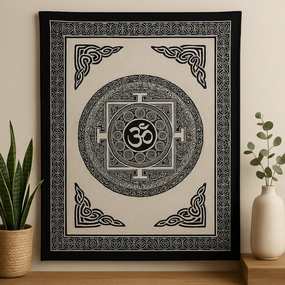 Pamut ágytakaró falidísz, Egyszemélyes Om Mandala Mono