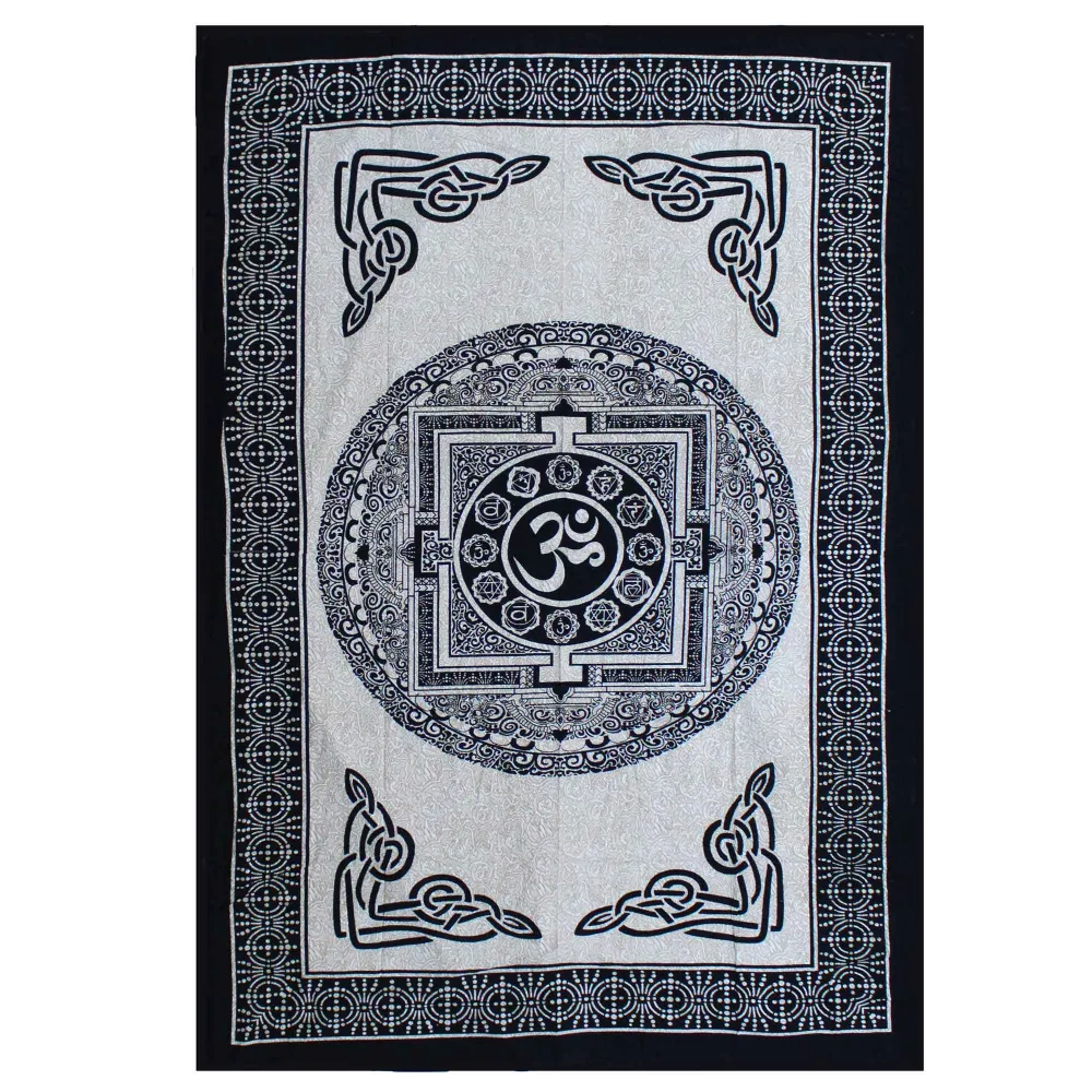 Pamut ágytakaró falidísz, Egyszemélyes Om Mandala Mono
