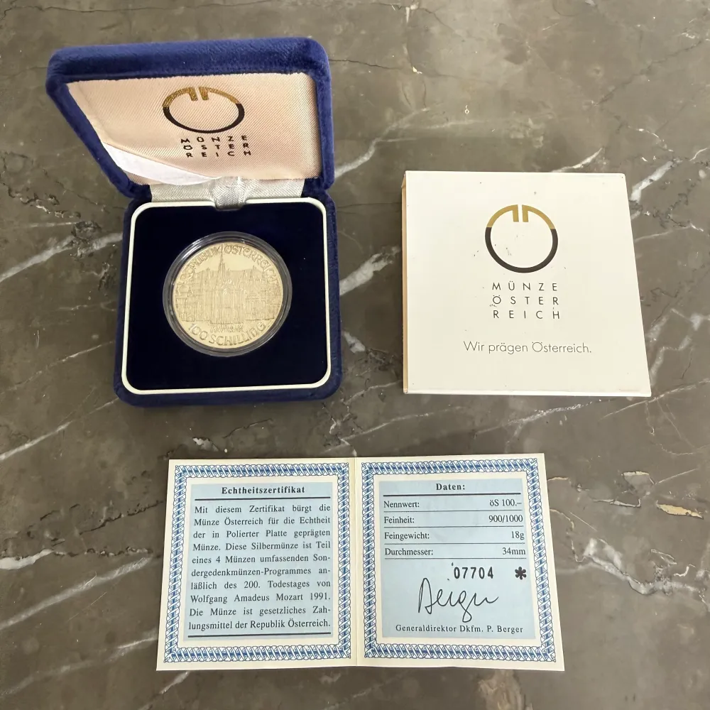 Ezüst érme 100 osztrák shilling Wolfgang Amadeus Mozart 200. halála 1991
