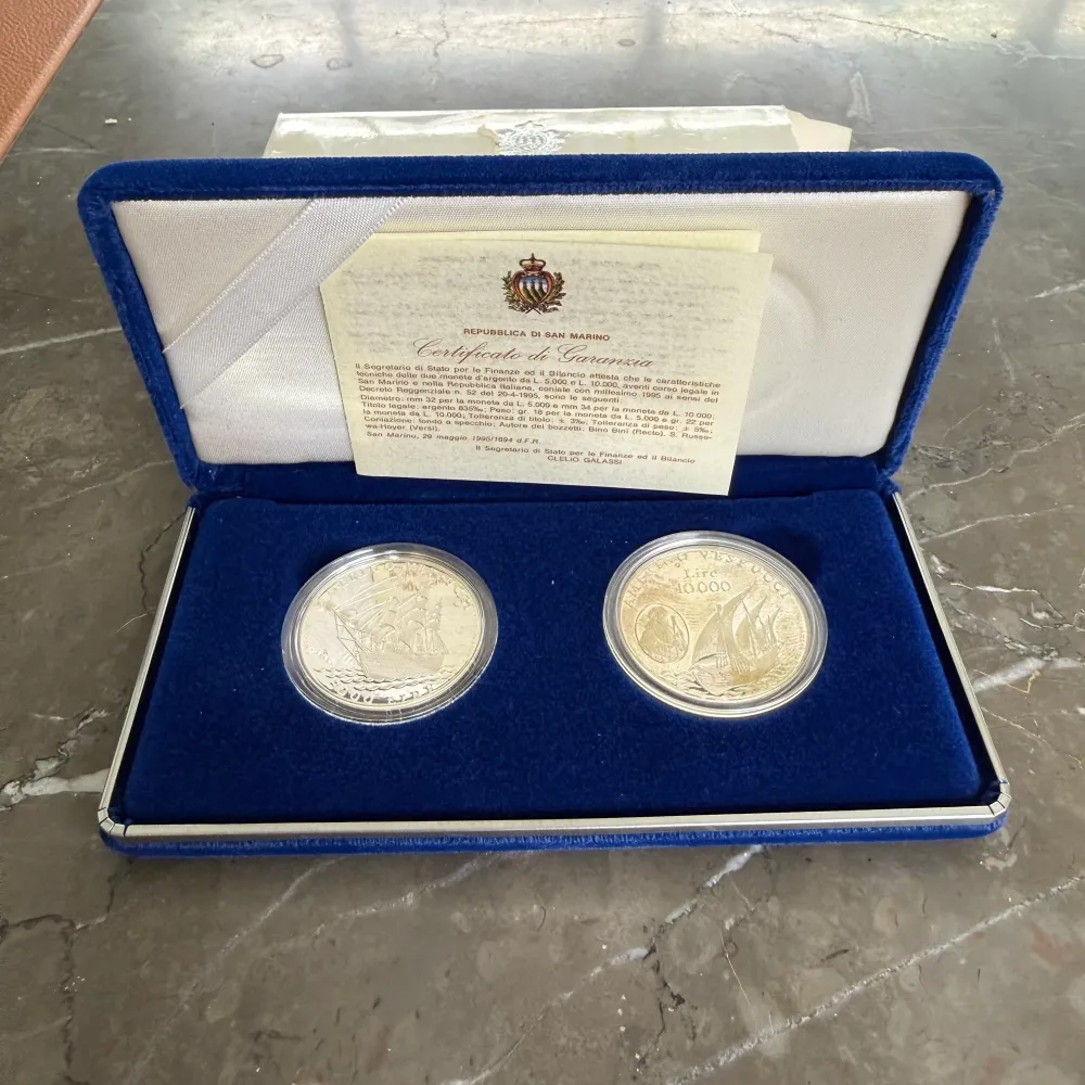 Ezüst érmék 5000 10000 líra San Marino Köztársaság Amerigo Vespucci 1995