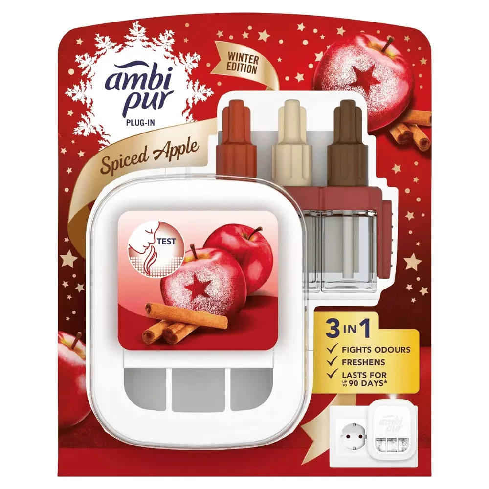 Ambi Pur Plug- Spiced Apple elektromos légfrissítő készülék utántöltővel – Winter Edition, akár 90 napos hatással
