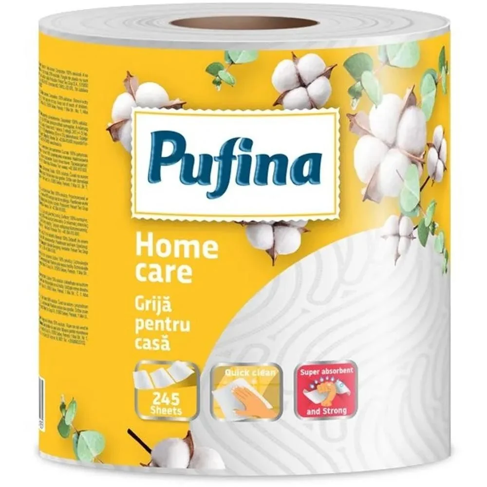 Kéztörlő tekercses PUFINA Home Care 1 tekercs 2 rétegű 51m (245lap/tek)