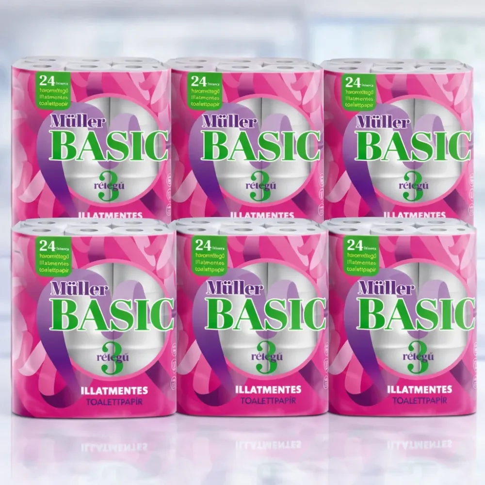 Müller Basic 3 Rétegű Illatmentes Toalettpapír Csomag – 6×24 tekercs