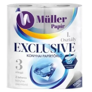 Müller Exclusive Konyhai Papírtörlő – 3 Rétegű, 2 Tekercs, Prémium Nedvszívó Képességgel