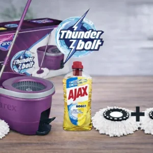 Parex Thunderbolt Felmosó Szett – Pedálos Vödör + Ajax Boost Tisztítószer + 2 db Mikroszálas Fej