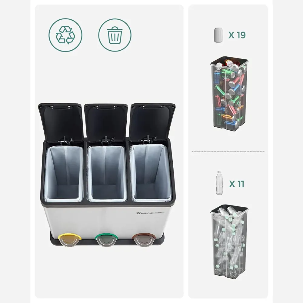 Pedálos szemetes rozsdamentes, szelektív szemétgyűjtő 45L(3 x 15L)