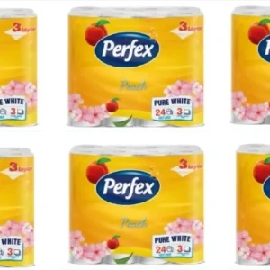 Perfex Peach 3-rétegű illatosított toalettpapír – 6×24 tekercs (144 db), nagy kiszerelés, puha & erős