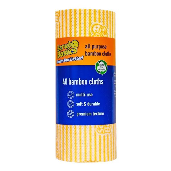 Scrub Daddy Scrub Basics Bambusz Tisztítókendők – 1 Tekercs 40 Újrahasználható Kendővel