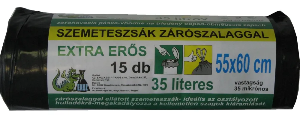 Szemeteszsák EKOZ (55X60) 35mikr. zárószalagos fekete 35L 15db/tek SKZ-0007