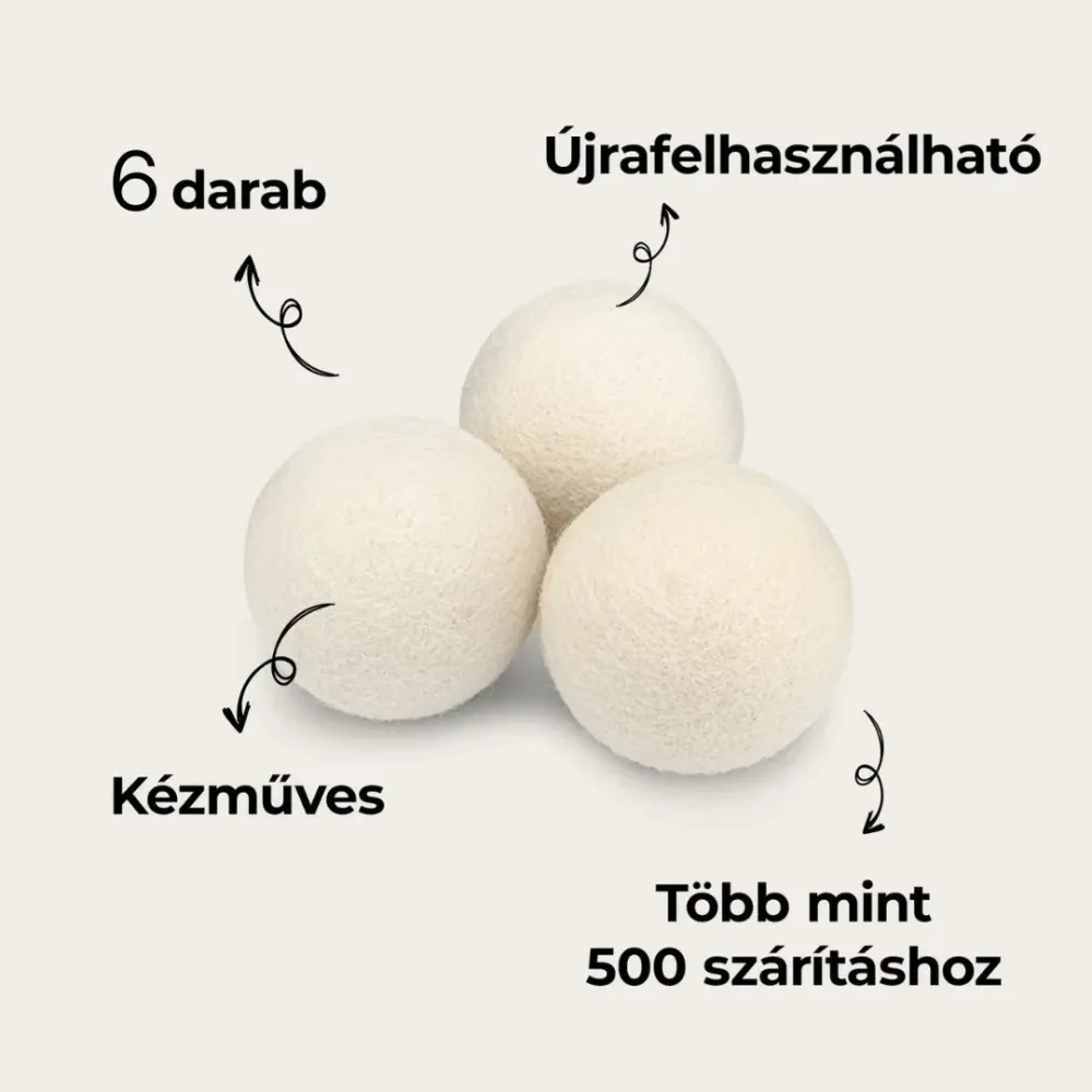 Tiszta gyapjú szárítólabdák 6 db XL