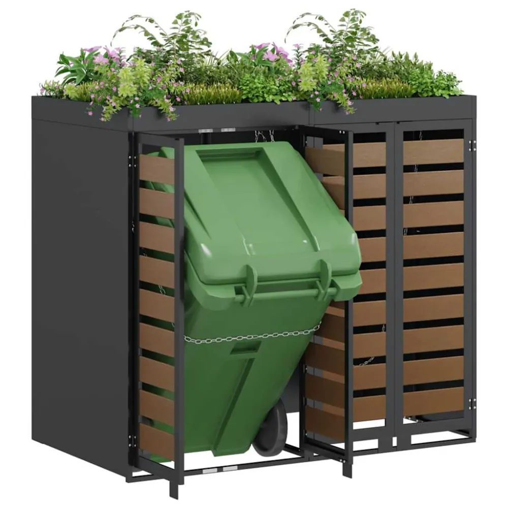 vidaXL Gurulós kuka tároló 2 kukához Antracit 340 x 77.5 x 115.5 cm