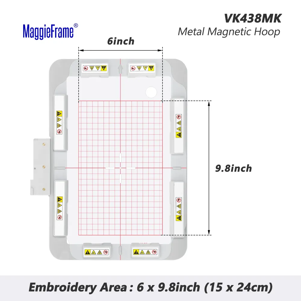 MaggieFrame mágneses fém hímzőráma Husqvarna Viking & Pfaff gépekhez – VK438MK (9.4″×5.9″ / 240×150 mm)
