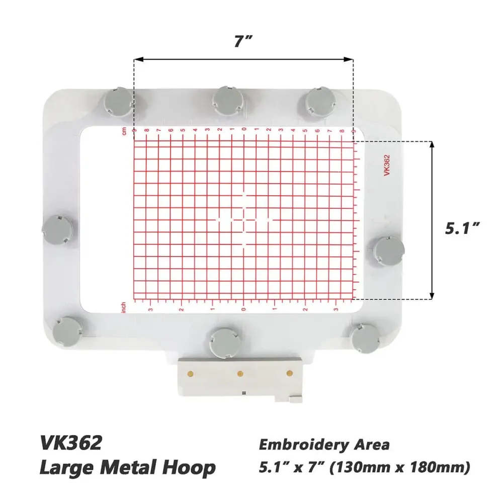 Mágneses hímzőráma Husqvarna Viking & Pfaff gépekhez – fém MaggieFrame VK362 (5.1″×7″ / 130×180 mm)