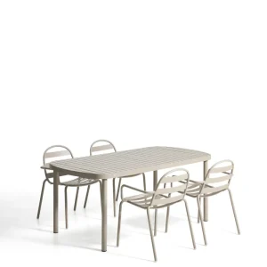 Joncols szett asztallal és 4 székekkel taupe alumíniumból, 180 x 90cm