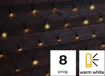 Karácsonyi fényháló, kültéri/beltéri 230VAC, 5+1x1,5M, 120LED, 3,6W, 2600-2700K, IP44