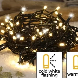 Karácsonyi sziporkázó fényfüzér, kültéri/beltéri 230VAC, 5+20M, 200LED, 6W, 2600-2700K, IP44