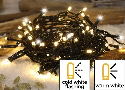 Karácsonyi sziporkázó fényfüzér, kültéri/beltéri 230VAC, 5+50M, 500LED, 7,2W, 2600-2700K, IP44