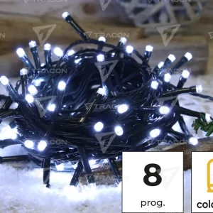 Tracon Karácsonyi programozható fényfüzér, kültéri/beltéri, 230VAC, 2+10M, 100LED, 3,6W, 12000-13000K, IP44