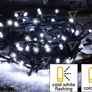 Tracon Karácsonyi sziporkázó fényfüzér, kültéri/beltéri, 230VAC, 5+20M, 200LED, 6W, 12000-13000K, IP44