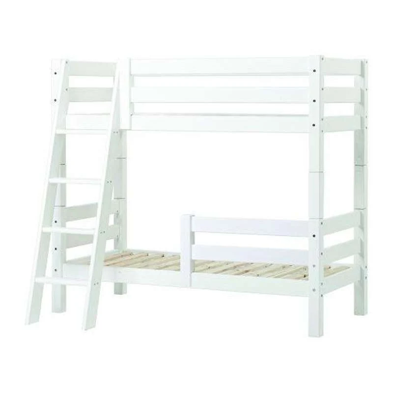 Hoppekids ECO Luxury - Kétágyas ágy 1/2 oldalsó korláttal - Ferde létra - 150 cm. számos méretben) - Fehér