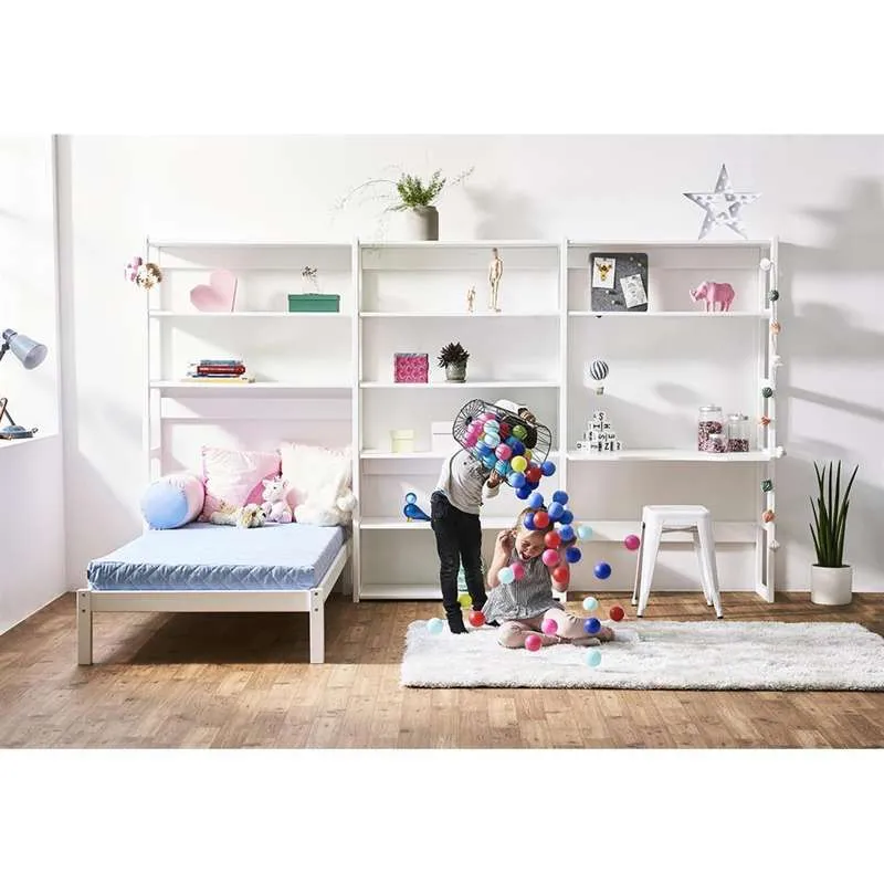 Hoppekids STOREY - Reol - 2 Sektioner m. 4 Hylder - Skriveplade og Seng - Flere Størrelser - Hvid