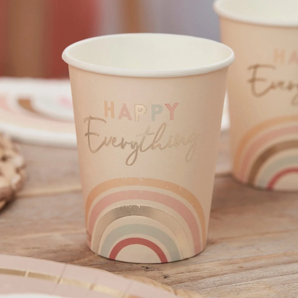 Gingerray papírpoharak Happy Everything Natural Natural Rainbow Születésnapi parti csészék