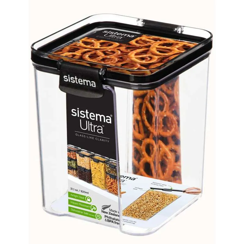 Sistema Élelmiszertárolás - Tritan Ultra - Négyzetes - 920ml - Fekete