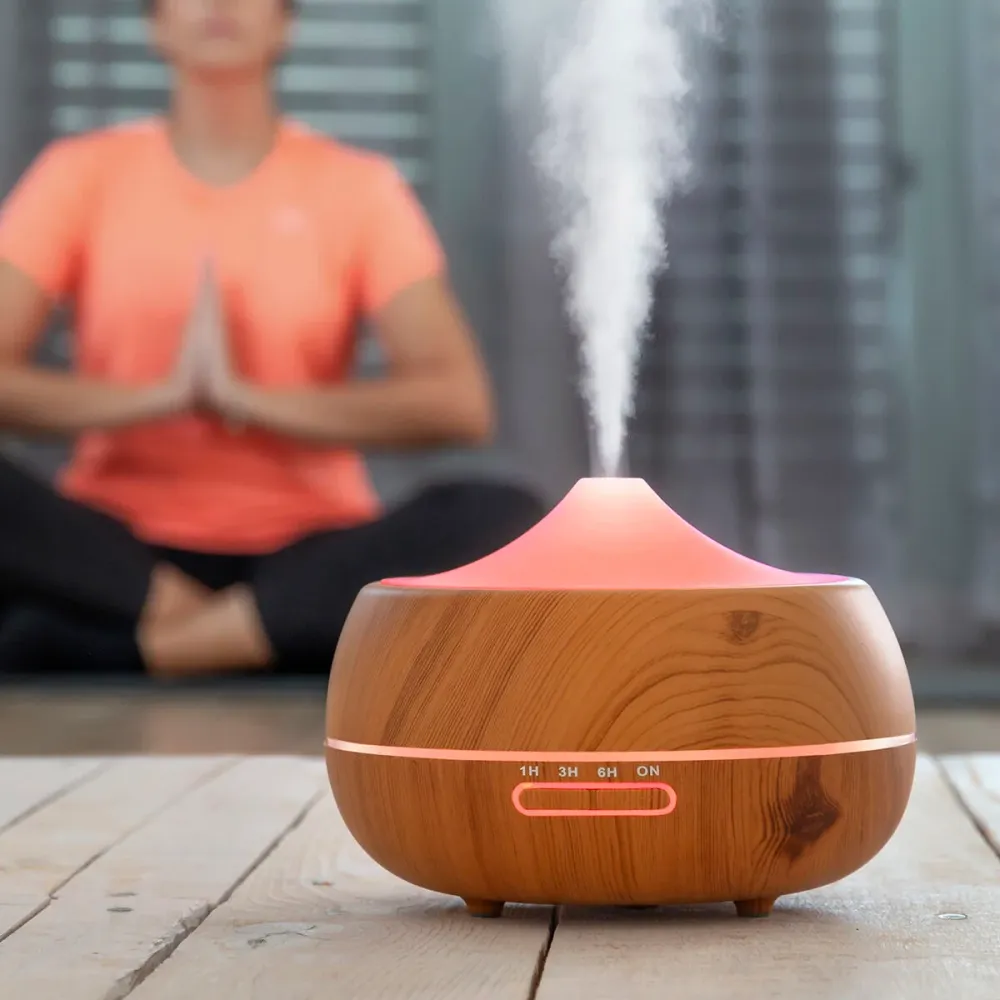 Aroma diffúzor párásító többszínű LED-del, fahatású