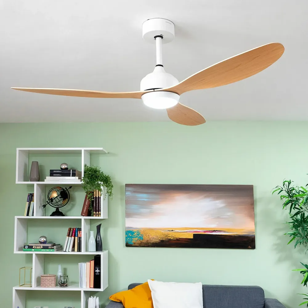 LED mennyezeti ventilátor 3 ABS lapáttal, tömör fából