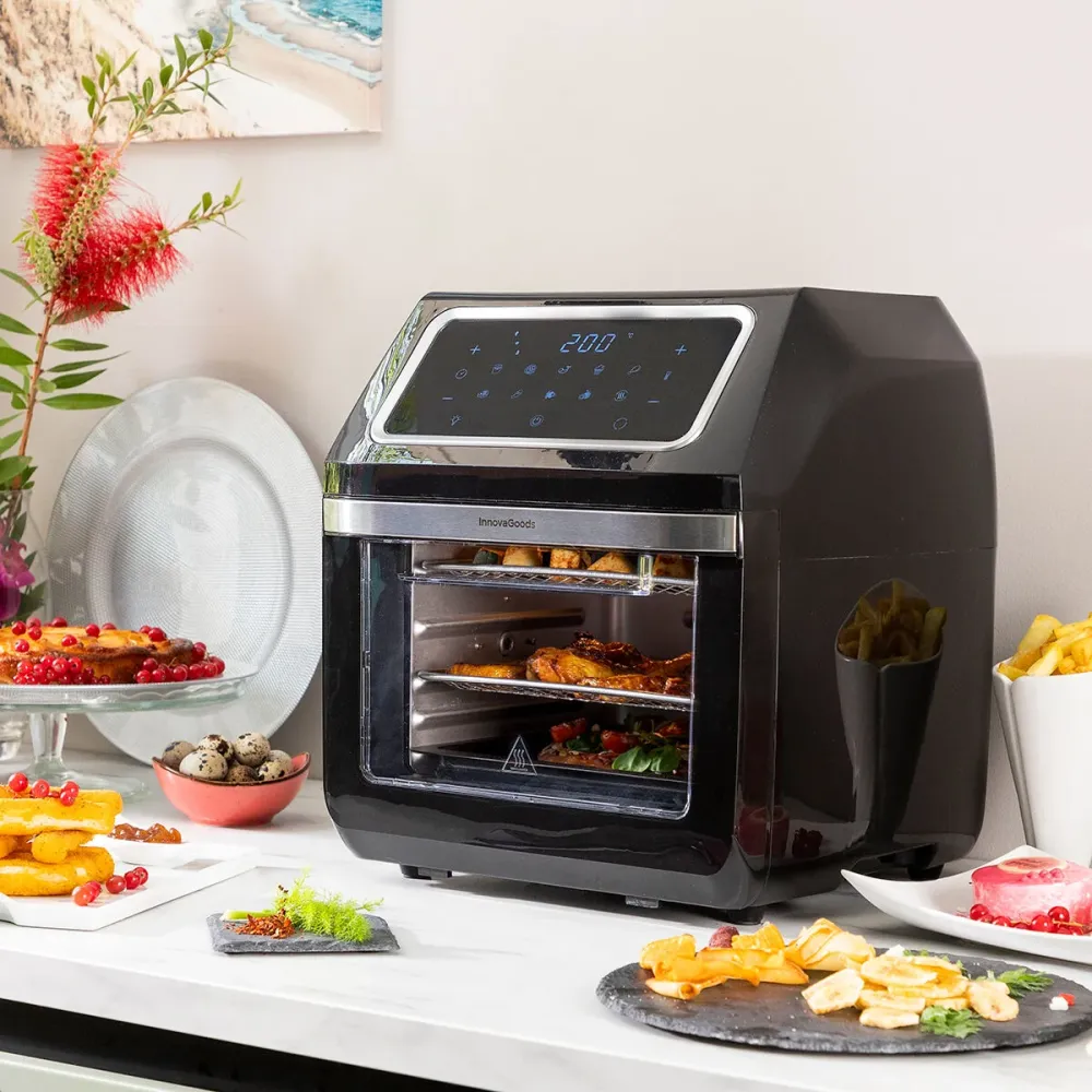 Pro Max Air Fryer, fekete, 12 literes, rozsdamentes acél