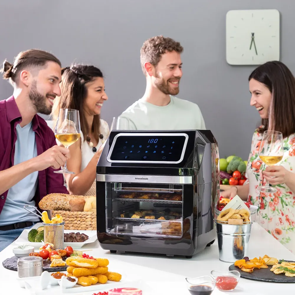 Pro Max Air Fryer, fekete, 12 literes, rozsdamentes acél