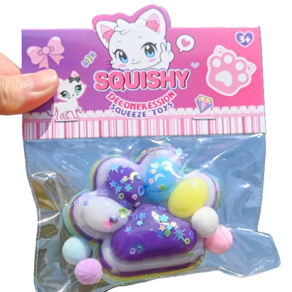 Antistress Squishy játék, Vivimall, Macskamancs Squeeze Toys, lassú visszatéréssel, 7.5 cm, 270513 modell, többszínű