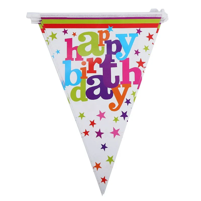 10 darab, Vivimall, "Happy Birthday" kollekció, 270 cm hosszú, kreppelt papírból készült, többszínű zászlós füzér