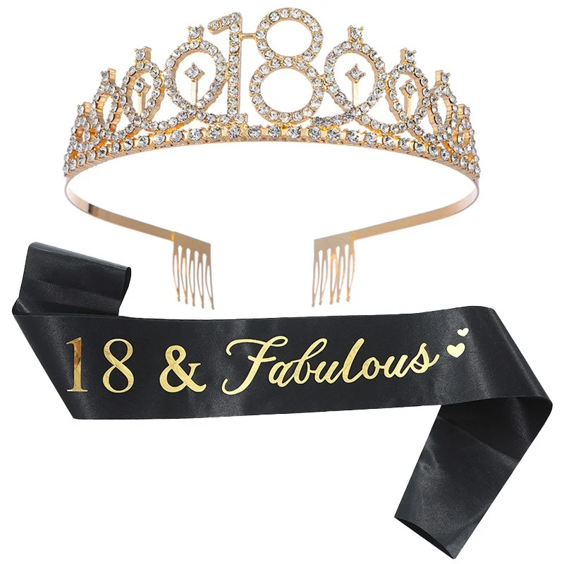 2 darabos arany korona és szalag szett 18Fabulous | Fabulous18 3