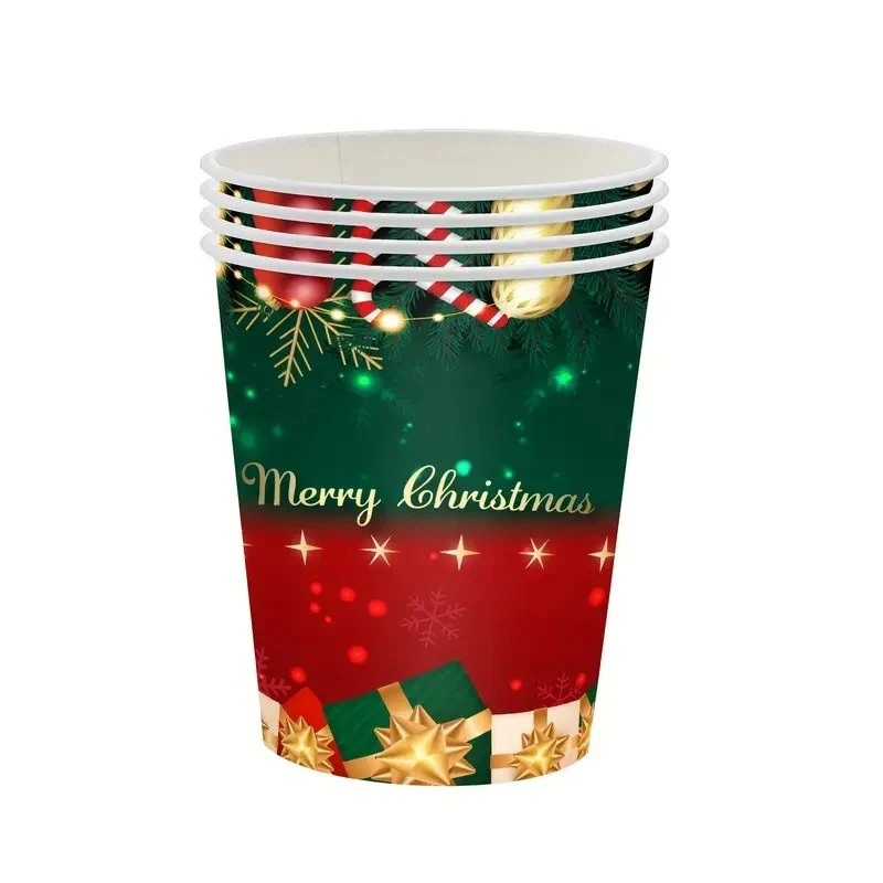16 darabos eldobható pohár szett, Vivimall, Merry Christmas modell, karácsonyi tematika, 9.14 cm, piros-zöld