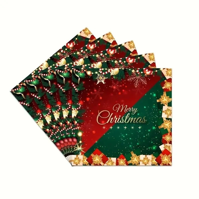 20 darabos karácsonyi asztali szalvéta szett, Merry Christmas, Vivimall, karácsonyi téma, 16,5 cm, zöld/piros