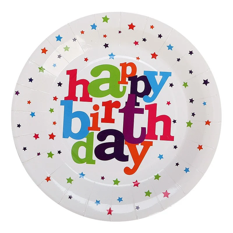 6 db-os eldobható tányér készlet, Vivimall, Happy Birthday kollekció, 23 cm, laminált karton, többszínű