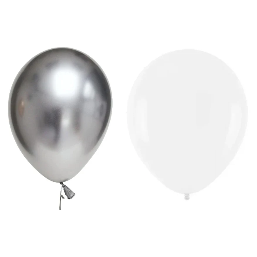 10 db-os Fémhatású Latex Léggömb Szett, Vivimall, Party Modell, Fehér, Ezüst, 23 cm, 2.2 g