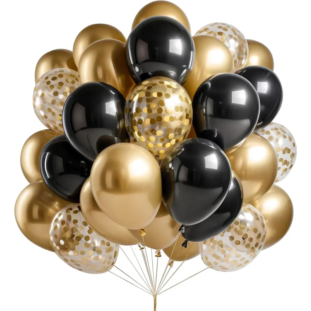 16 db-os latex lufi készlet, 30 cm, fekete, konfetti, 2,8 g