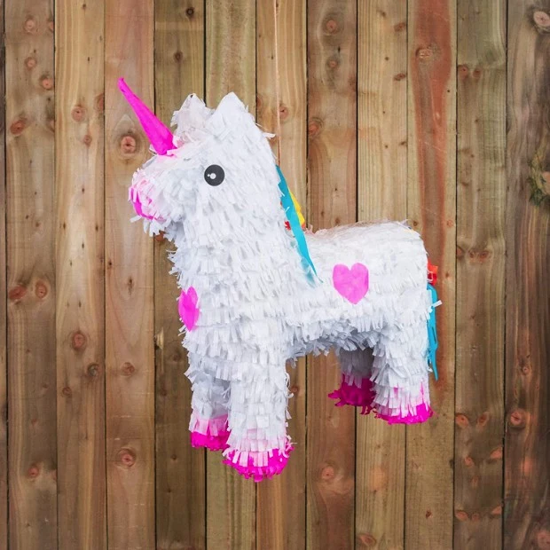 Egyszarvú Pinata bulihoz, Vivimall, Papír és karton Pinata, Gyerek Pinata, 50 x 35 x 10 cm, Fehér