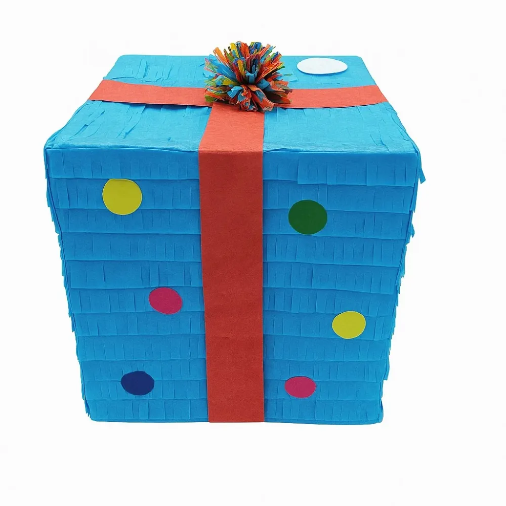 Pinata ajándékdoboz bulihoz, Vivimall, papírból és kartonból, Pinata partikhoz, 25 x 23 x 23 cm, világoskék