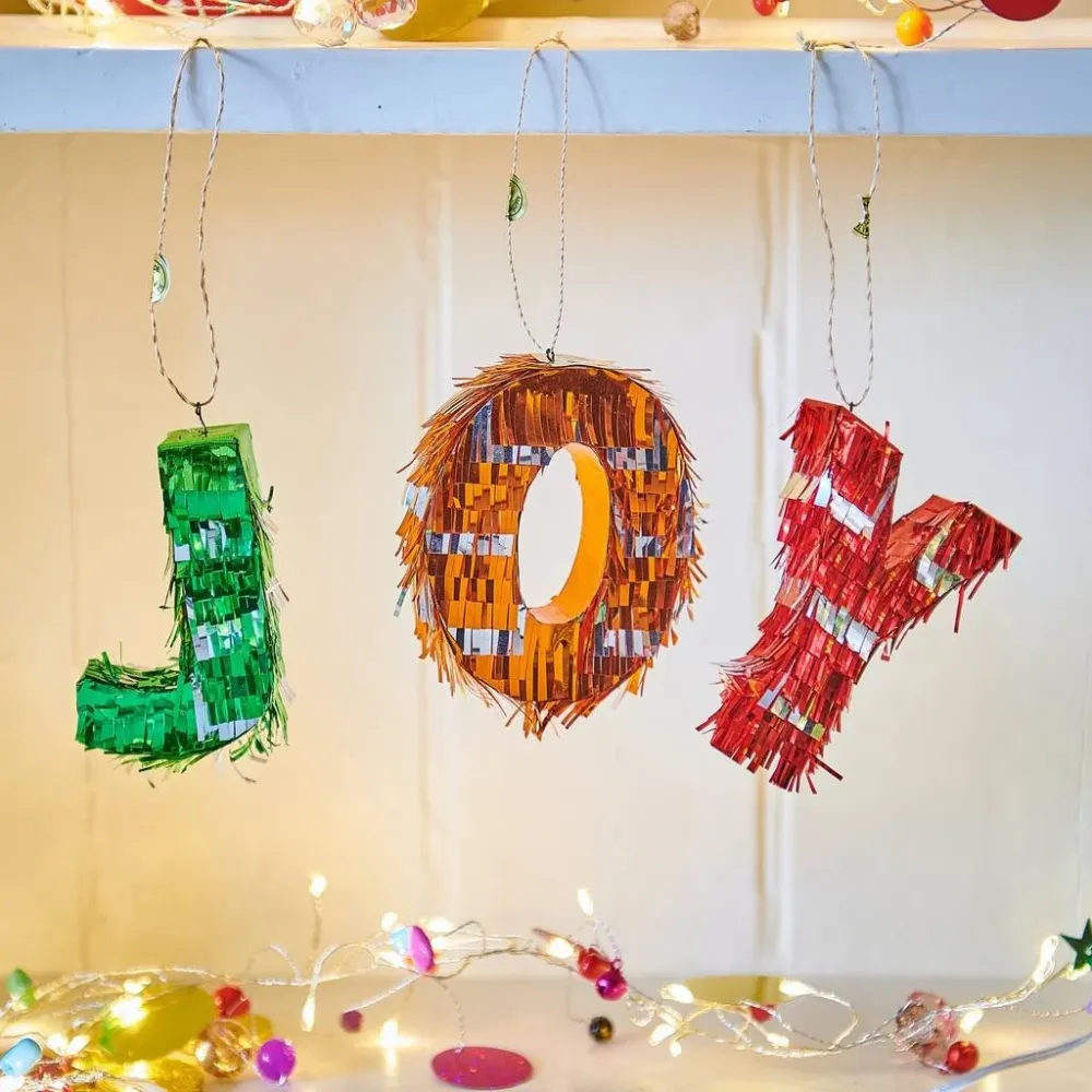 Pinata Mini JOY, Vivimall, Parti kiegészítő, 3 db-os készlet, krepp papírból és kartonból, parti pinata, 40 x 27 x 8 cm, z...