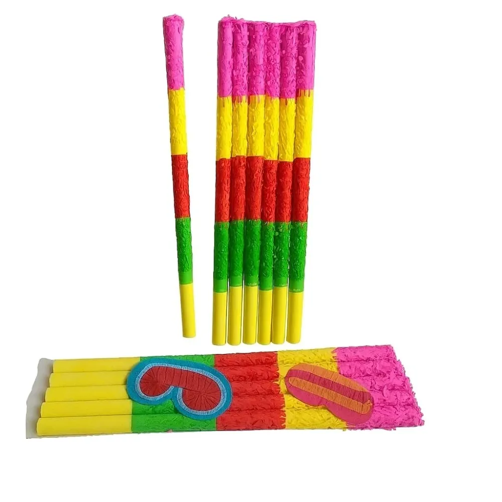 Pinata ütők, Vivimall, 6 darabos Pinata Ütő Készlet, Tartós Kartonból, Krepp Papírral Díszítve, 59 cm Hosszú, Többszínű