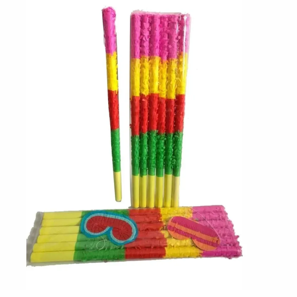 Pinata ütők, Vivimall, 6 darabos Pinata Ütő Készlet, Tartós Kartonból, Krepp Papírral Díszítve, 59 cm Hosszú, Többszínű