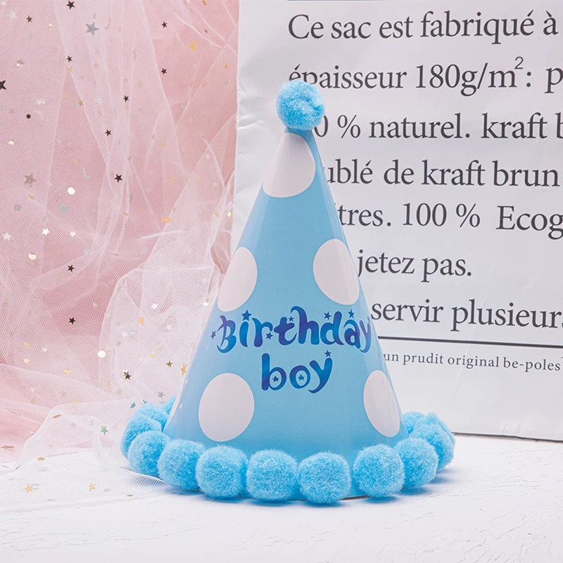 Vivimall 6 darab születésnapi sapka, fiúknak, partira, születésnapi témájú, pöttyös mintával, kék